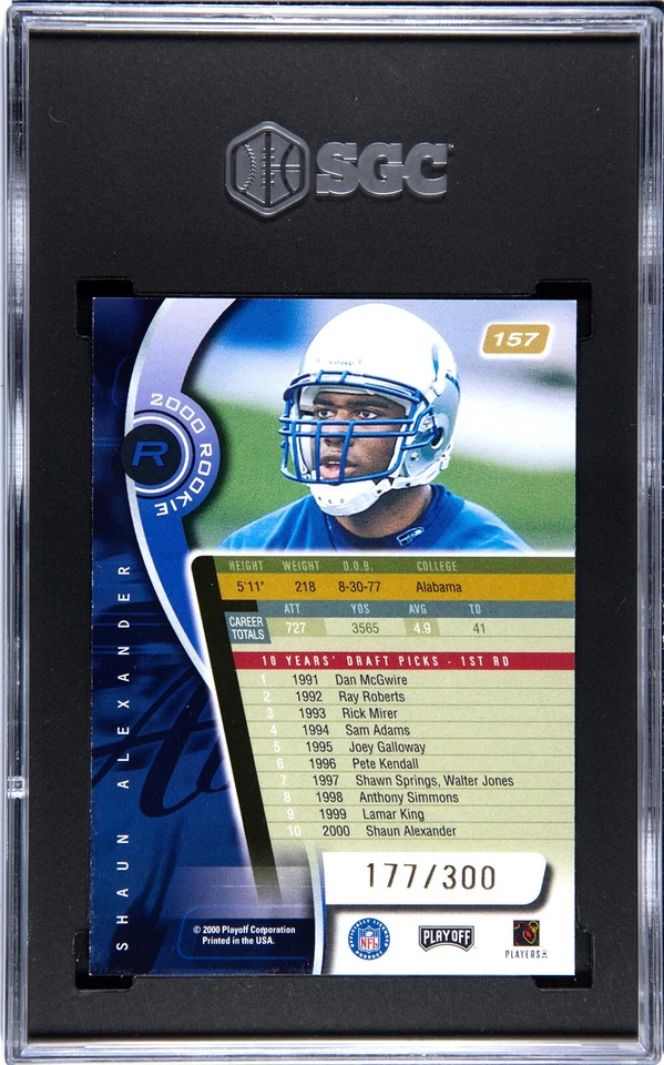 2000 Playoff Absolute Shaun Alexander Coaches Honor RC /300 #157 Rookie SGC 8.5 - Image 2 of 2