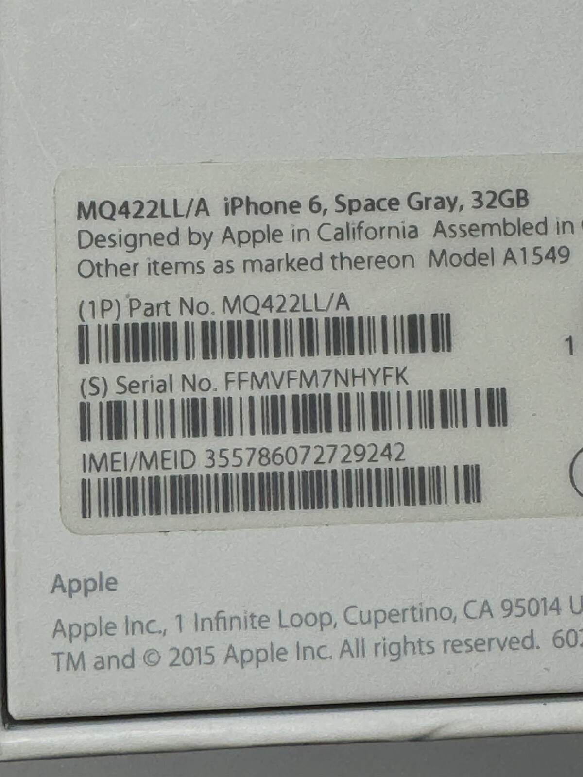 Apple iPhone 6 Space Grey 32GB Retail Box Only No Phone