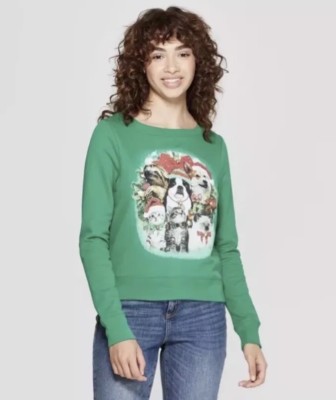 New With Tags Fifth Sun Cat & Dog with Bells Ugly Sweatshirt XXL Christmas Green