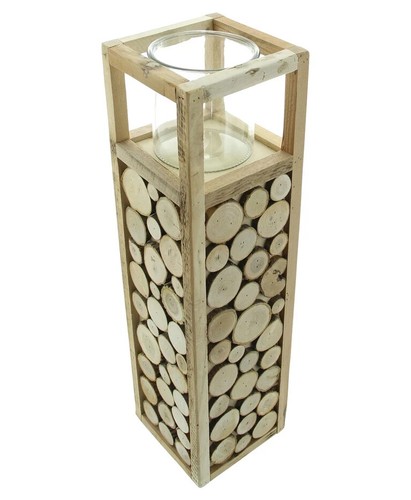 Windlichtsäule Holz Säule Glas Landhaus Modern Wohnung Haus Windlicht Kerze - Bild 2 von 3