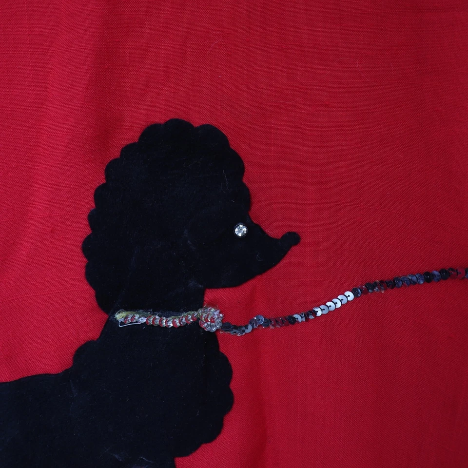 Falda De Colección Worthington S Roja Algodón Rayón Negro Fieltro Caniche Línea A Lentejuelas Correa Foto 4 de 4