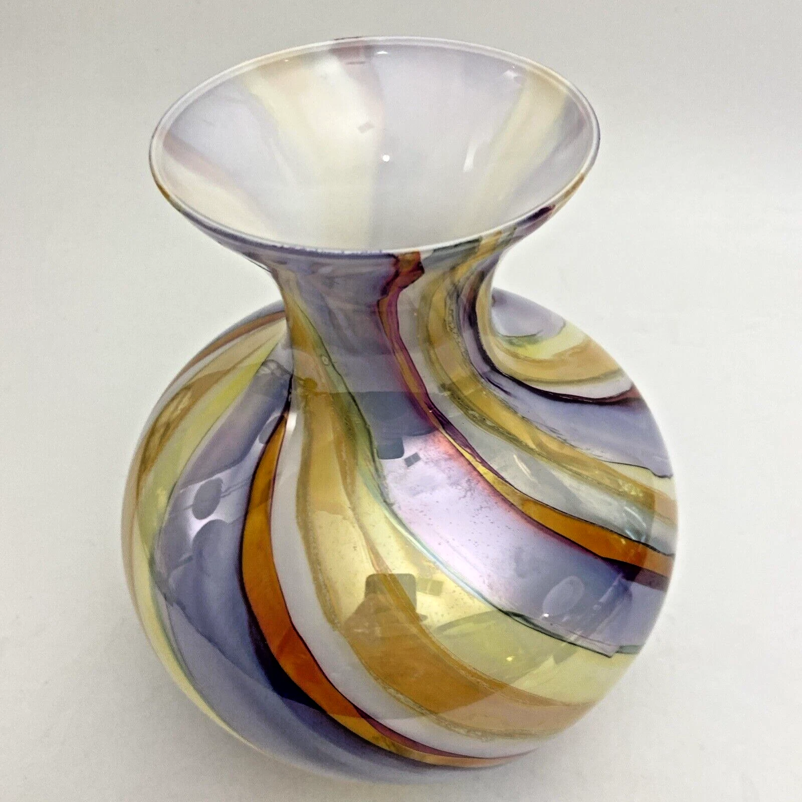 Italian Glass Vase Hand Decorated Colorful Swirled Glass Murano Style Glassware