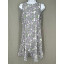 Loft Dress Womens 4 Gray Floral Green Mini Boho Cottagecore Bohemian Retro