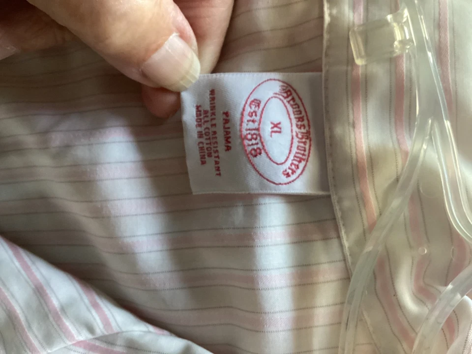 Brooks Brothers 粉色条纹棉质睡衣纽扣前睡衣上衣 XL — 第 3/3 张图片