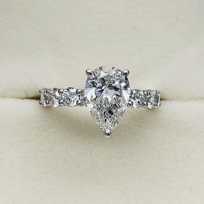 2.46Ctw Pear Cut Moissanite Half Eternity Engagement Ring 14K White Gold Plated