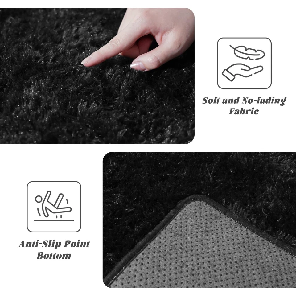 Large Black Fluffy Rugs for Living Room 8x10 ft - Ultra Soft Faux Fur Area Ru... - Image 4 of 4