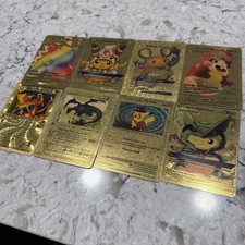 Lot Of 8 Shining Gold Foil Fan Art Vinyl Textured Collector Pokemon Cards