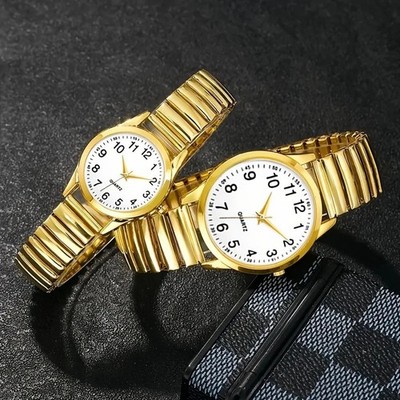 Mens Quartz Watch with Easy Read Large Dial and Elastic Band for Elderly