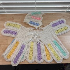 Cardigan Baby Girl Multicolor Crochet Tie Waist Cozy Sweater  Cap Bonnet VTG