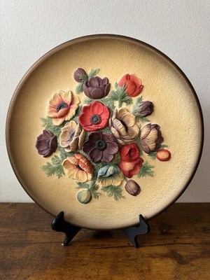Vintage 1958 Bossons ''Anemones'' 3D Floral Wall Plaque - Chalkware England MCM