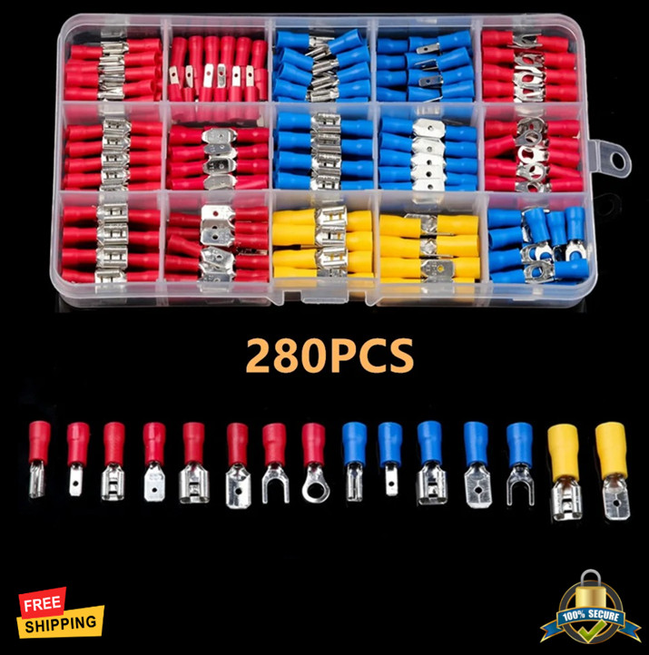 280pcs Insulated Copper Ring Terminals – Bolt Hole Crimp Lugs Wire Connector Set