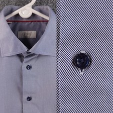 Eton Thick Blue Buttons Convertible Cuff Slim Striped 15.5 Romania Cotton Blue