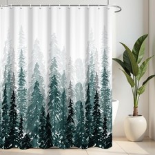 Dark Green Misty Forest Shower Curtain Waterproof Nature Pine Tree 72x72 Inch