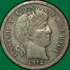 1912 Barber Dime Very Fine VF Coin #34607