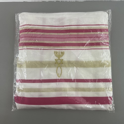 New Covenant Prayer Shawl English / Hebrew & Bag 72 X 22 (Israel) Holy Land Pink - Picture 7 of 7