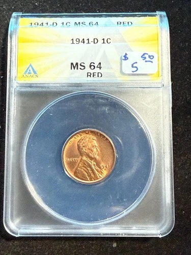 1941 D LINCOLN WHEAT CENT ANACS MS 64 RD 121