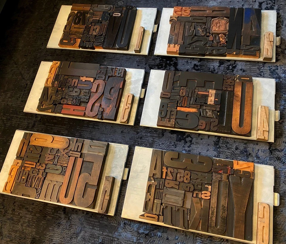 1x lot de caractères d'imprimerie en bois lettres de métier d'imprimeur ancien!! - Photo 2/4