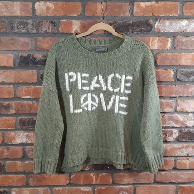 Wooden Ships Chunky Knit Peace Love Crewneck Mohair Blend Sweater Women's XS