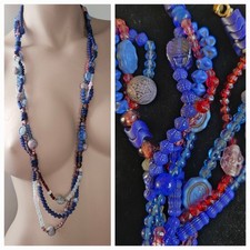 ANTIQUE NEIGER 1920s ART Deco BLUE GLASS BEAD Necklace