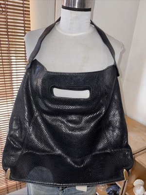 Vince Camuto Large Faux Snake Leather Tote/Shoulder Bag- Black w/Brass Studs