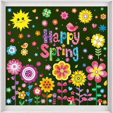 8 Sheets Spring Flowers Window Clings, Happy Spring Flower Bird Stickers Colo...