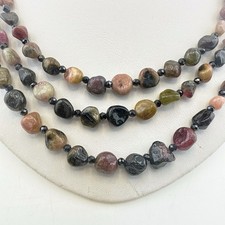Jay King Necklace Gemstone Sterling Silver Triple Strand Multi Color Earthy DTR