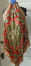'60's Italian Silky Red Paisley 26" Square Head Neck Scarf