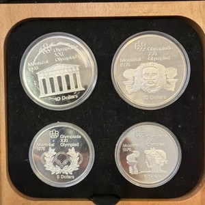 Canada 1976 4 pc Olympic Coins, Series 2, Gem Cameo Proof w/Woodin Case VIN1