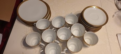 Mitterteich Bavaria Kaffeservice - Weiß, Reliefbordüre, Goldrand