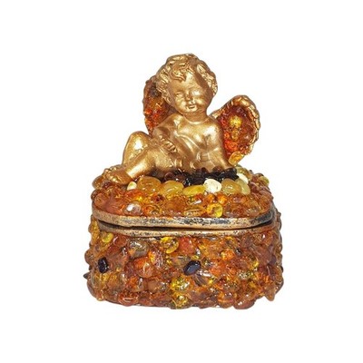 USA Handmade Natural Baltic Amber Jewelry Box Angel Square KIZIMA