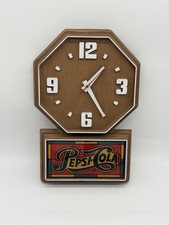 Vintage 80s Pepsi Advertising Wall Clock Woodgrain Look Octagon Works Great!
