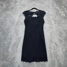 Adrianna Papell Dress Womens 16 Black Lace Sheath Lined Cap Sleeve Square Neck