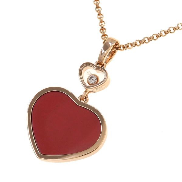 AUTH CHOPARD HAPPY HEART NECKLACE RED STONE MOVING DIAMOND 750RG