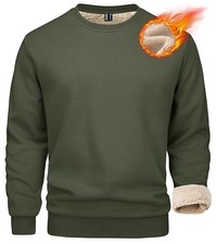 Men's Sherpa Lined Sweatshirts Fleece Pullover Basic Tops Small Army Green