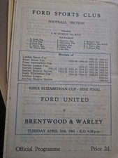 1960/61 Ford United v Brentwood & Warley Essex Elizabethan Cup Semi Final n̈