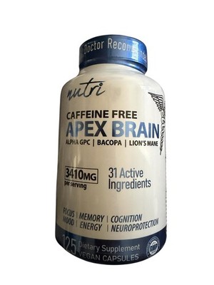 Nutri Apex Brain 3410mg 125 Dietary Caps. Alpha Gpc/Bacopa/Lions Maine. Exp12/28