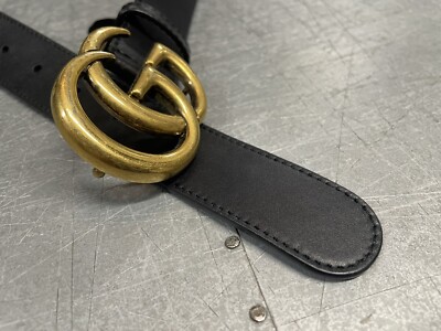 Gucci Smooth Leather Slim Signature Double G Buckle Belt Black
