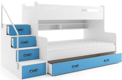 Hochbett Max III Doppelstockbett mit Matratzen und Schublade Weiß Rosa Blau 20