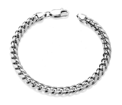 Sterling Silber Herren Panzer Armband - CUBAN MIAMI LINK - 7mm Breite - 8,5 Zoll