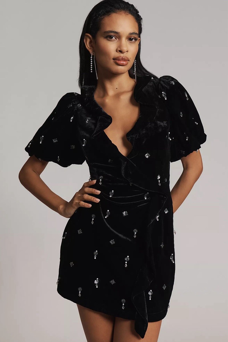 ANTHROPOLOGIE Maeve Embellished Jeweled Velvet Mini Dress Black Size 6 NWT  $228 | eBay