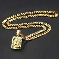2023 Women Men Gold Filled A-Z Initial Necklace Letter Pendant Box Chain Unisex