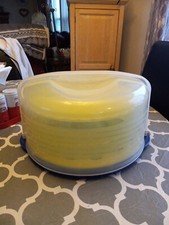 VTG Tupperware Blue Round Cake Taker Carrier, 12" Clear Lid  Deviled Egg Insert