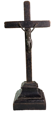 Antique EARLY 1600s-1700s Wood Wooden Leaded Lead Crucifix Cross