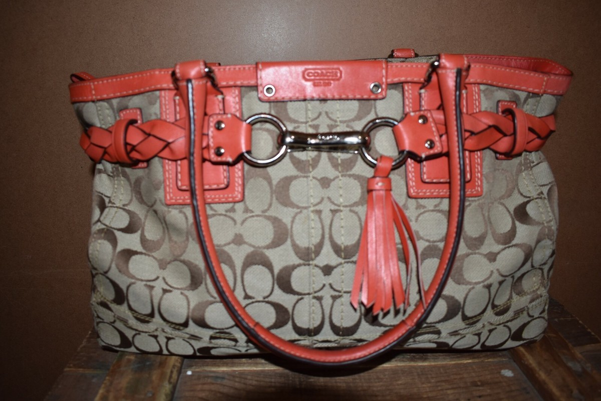 Coach Signature Hampton Braided Orange Trim Purse - F13068 | eBay