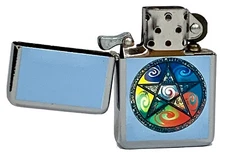 Pentagram Circle Colorful Design Flip Top Chrome Oil Lighter Wind Resistant
