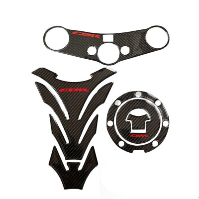 3D Carbon Fiber Oil Cap Tank Triple Clamp Pad For Honda CBR CBR600RR 2007-2016