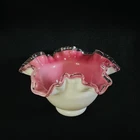 Vintage Fenton Art Glass Peach Crest Milk Glass Double Crimped 6.5” Bowl