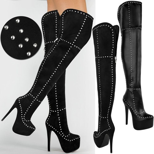 Blingqueen Damen Stiefel Stretch Boots Overknee Pla Produktbild-Vorschau 4
