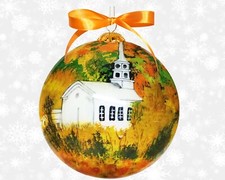 Li Bien Stowe Vermont white church in foliage ornament
