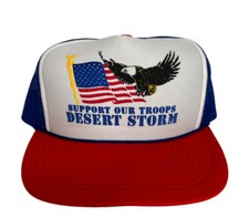 Vintage Desert Storm Trucker Snapback Hat Support Our Troops Flag Eagle 90s